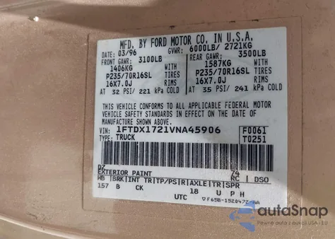 1997 Ford F-150 Standard/Xl/Xlt from USA, damaged, VIN 1FTDX1721VNA45906